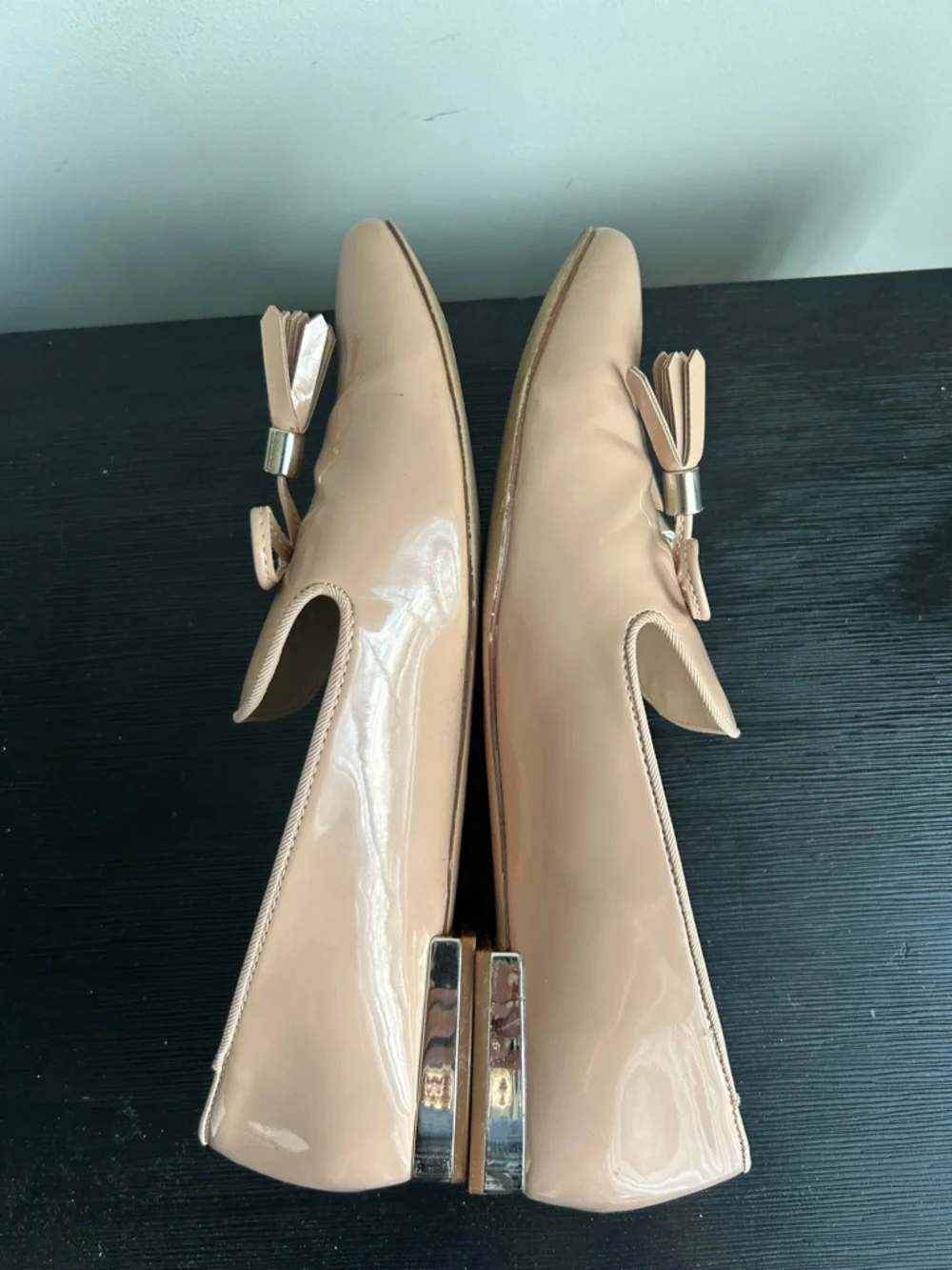Zara Basic Nude Flats Gold Accent Heel Bow Size 38 - Picture 10 of 16